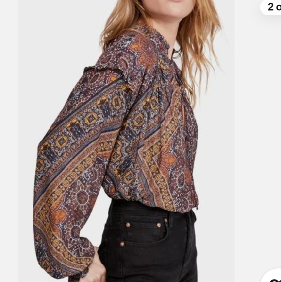 Free People Little Runaway Geometric Medallion Print Top. - Picture 2 of 4